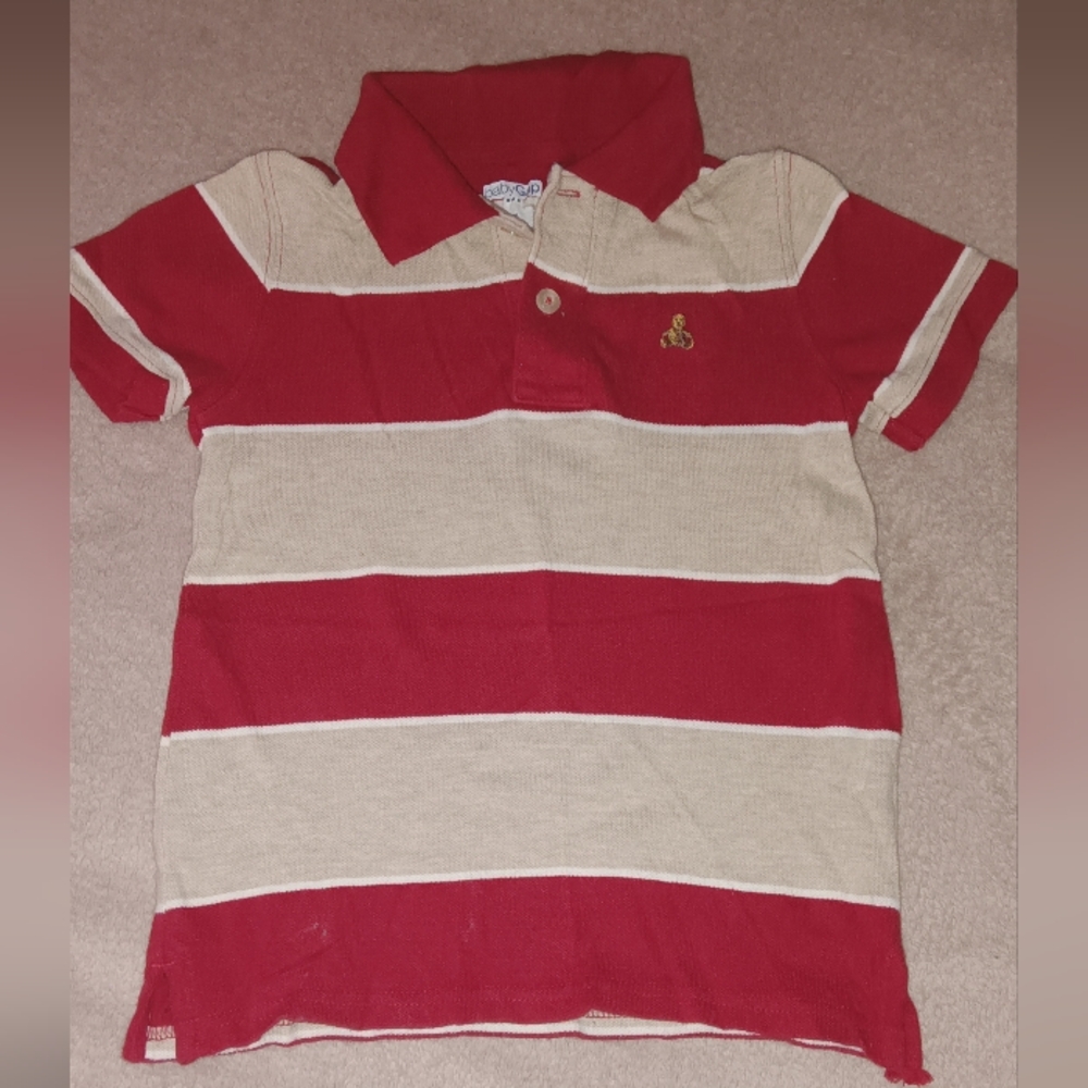 Red and Cream Striped Kids Polo Shirt